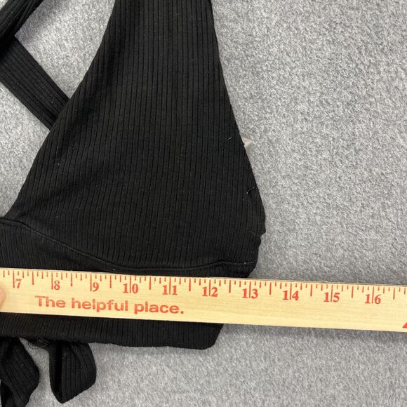 Garage Crop Top Womens XS Black Ribbed Cross Back Tie Front Sleeveless Stretchy - Picture 7 of 15